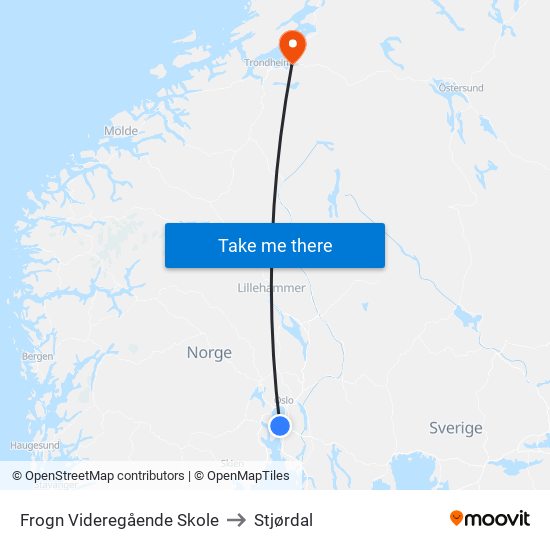 Frogn Videregående Skole to Stjørdal map