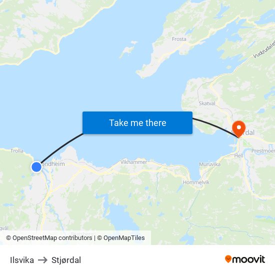Ilsvika to Stjørdal map
