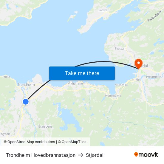 Trondheim Hovedbrannstasjon to Stjørdal map