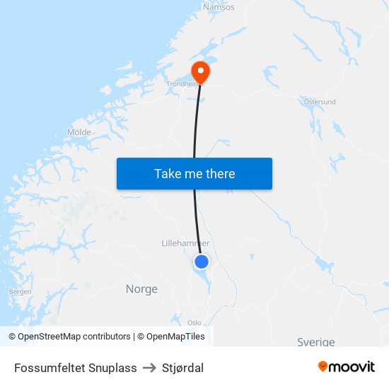 Fossumfeltet Snuplass to Stjørdal map