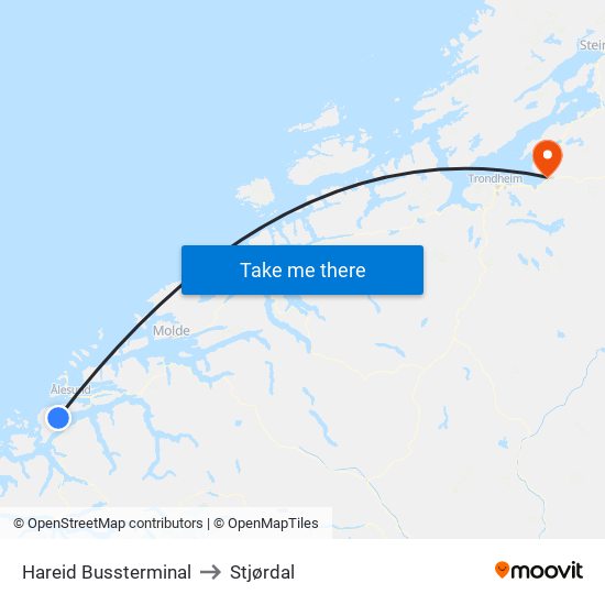 Hareid Bussterminal to Stjørdal map