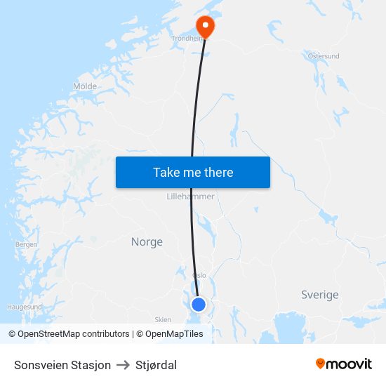 Sonsveien Stasjon to Stjørdal map