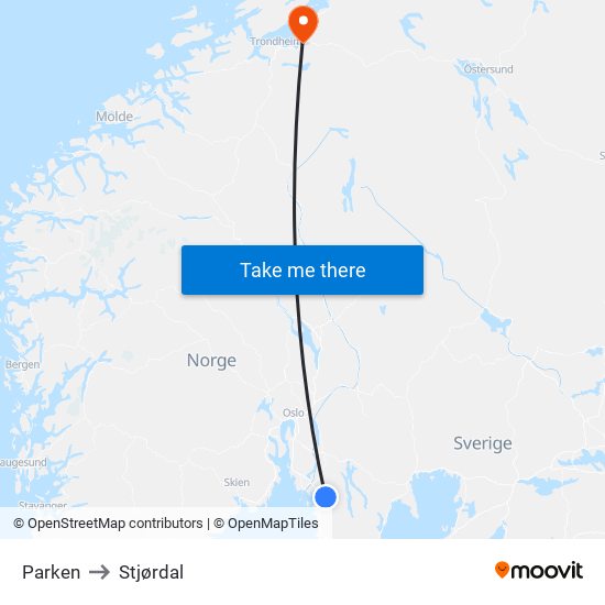 Parken to Stjørdal map