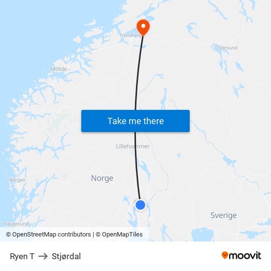 Ryen T to Stjørdal map