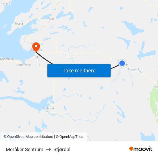 Meråker Sentrum to Stjørdal map