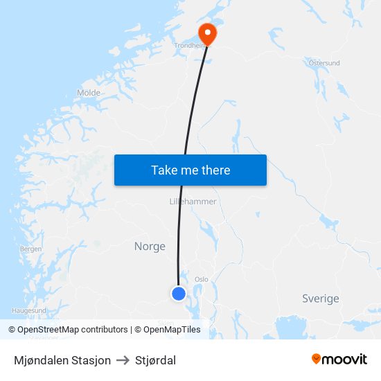 Mjøndalen Stasjon to Stjørdal map