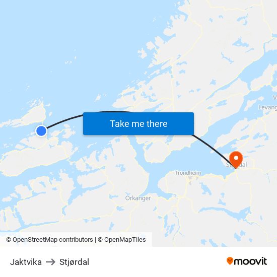 Jaktvika to Stjørdal map