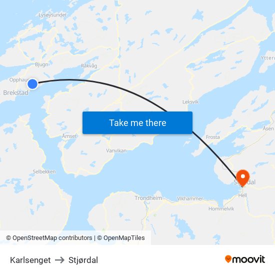 Karlsenget to Stjørdal map