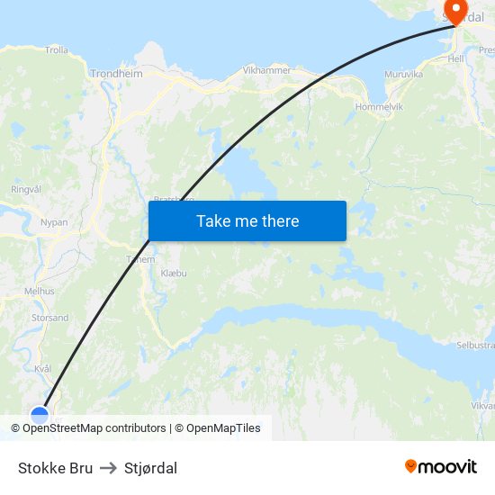 Stokke Bru to Stjørdal map
