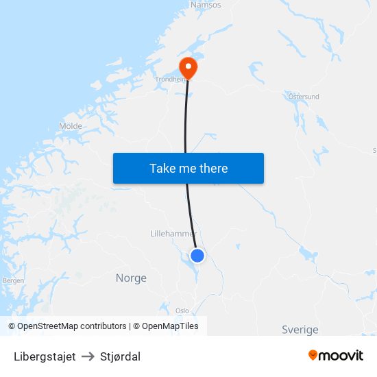 Libergstajet to Stjørdal map