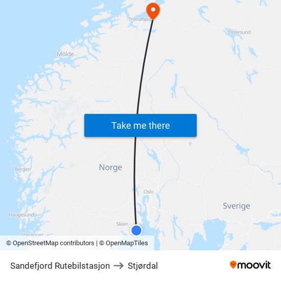Sandefjord Rutebilstasjon to Stjørdal map