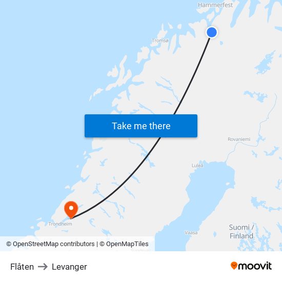 Flåten to Levanger map
