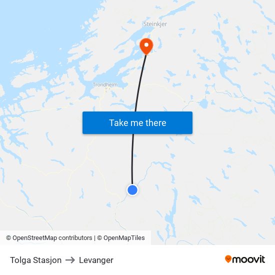 Tolga Stasjon to Levanger map
