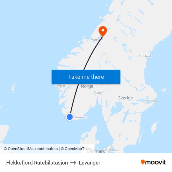 Flekkefjord Rutebilstasjon to Levanger map