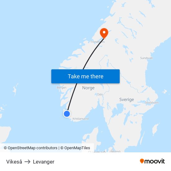 Vikeså to Levanger map