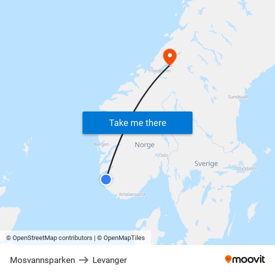 Mosvannsparken to Levanger map