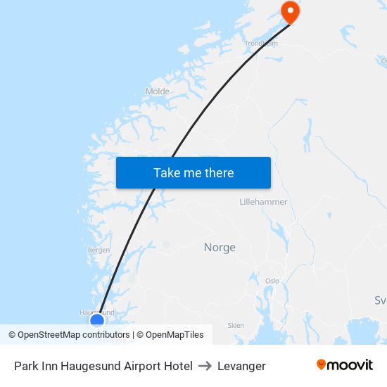 Park Inn Haugesund Airport Hotel to Levanger map