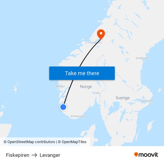 Fiskepiren to Levanger map
