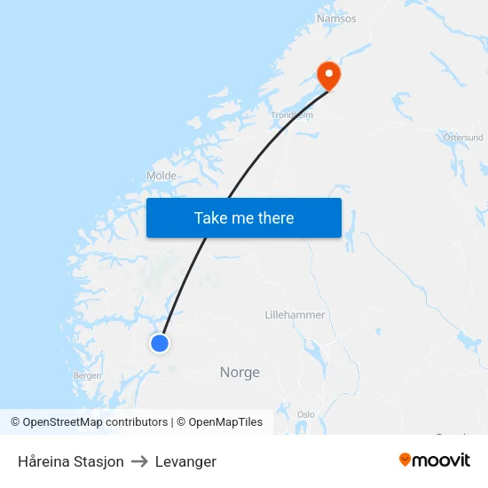 Håreina Stasjon to Levanger map