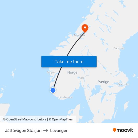 Jåttåvågen Stasjon to Levanger map