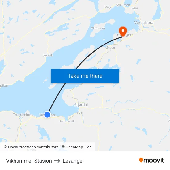 Vikhammer Stasjon to Levanger map