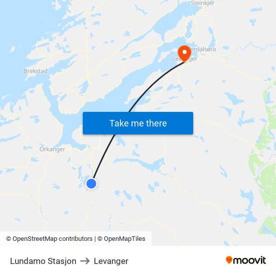 Lundamo Stasjon to Levanger map