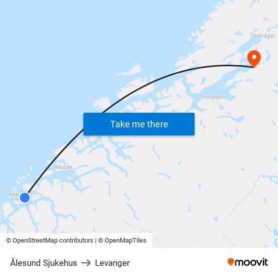 Ålesund Sjukehus to Levanger map