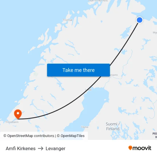 Amfi Kirkenes to Levanger map