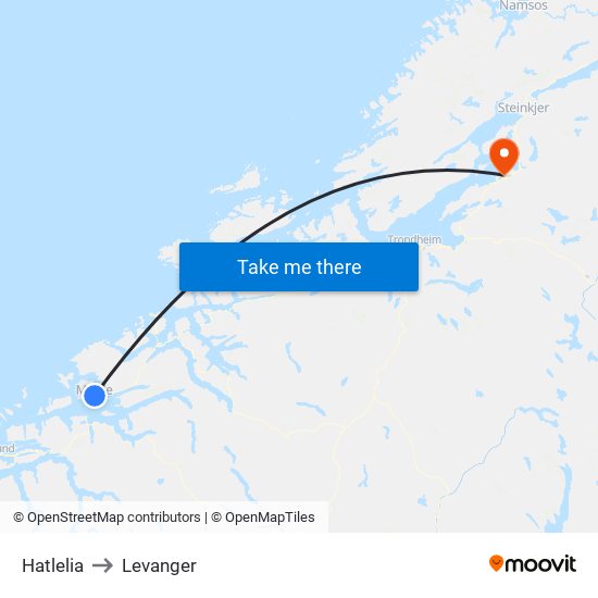 Hatlelia to Levanger map