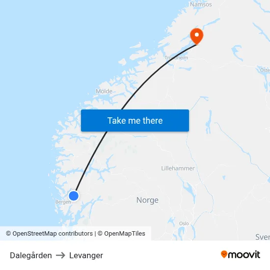 Dalegården to Levanger map