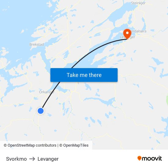 Svorkmo to Levanger map