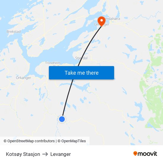 Kotsøy Stasjon to Levanger map