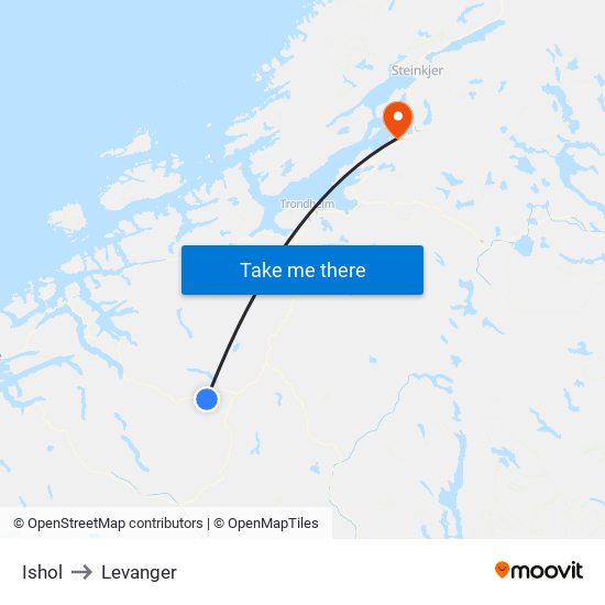 Ishol to Levanger map