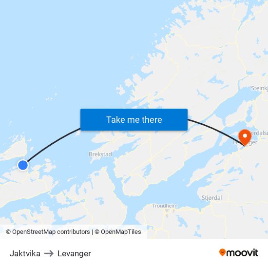 Jaktvika to Levanger map