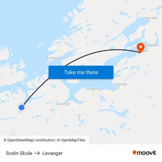 Sodin Skole to Levanger map