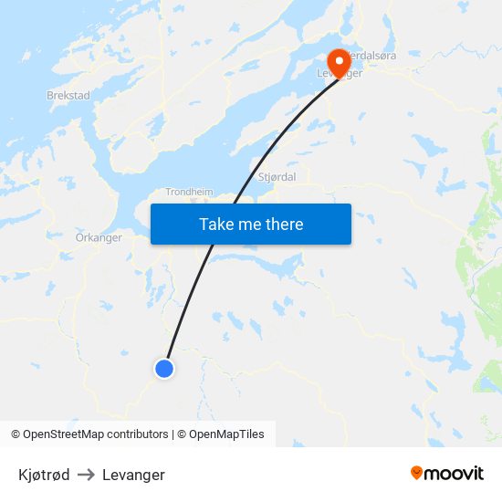 Kjøtrød to Levanger map