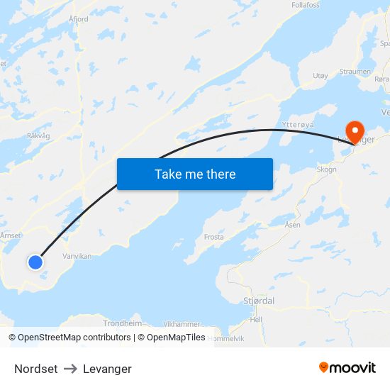 Nordset to Levanger map