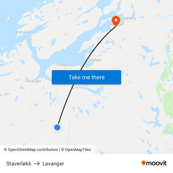 Staverløkk to Levanger map