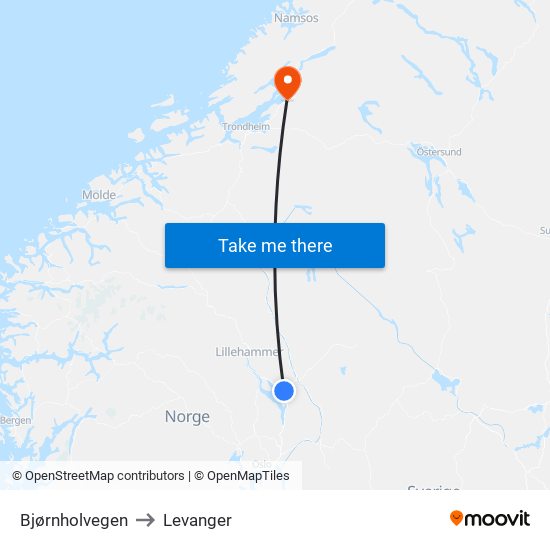 Bjørnholvegen to Levanger map