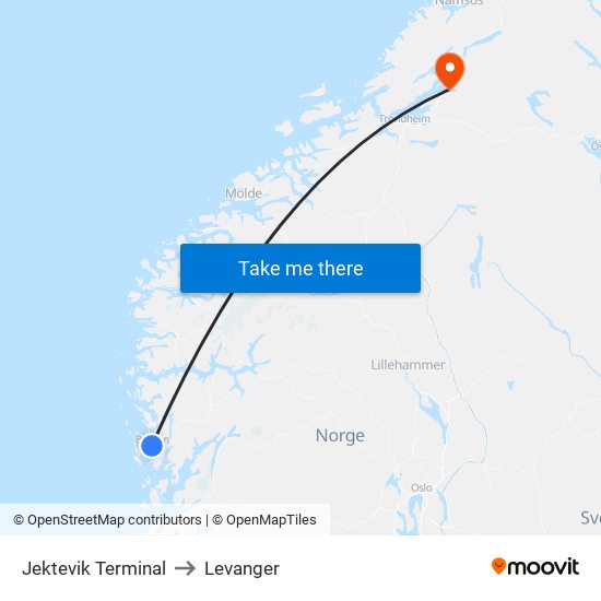 Jektevik Terminal to Levanger map