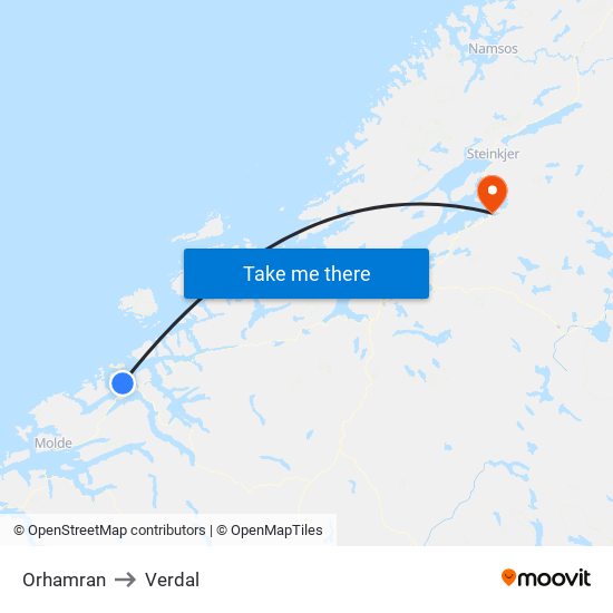 Orhamran to Verdal map