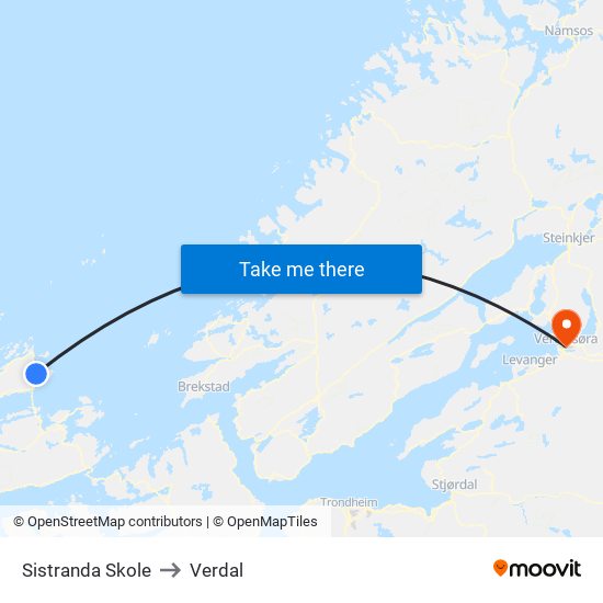 Sistranda Skole to Verdal map