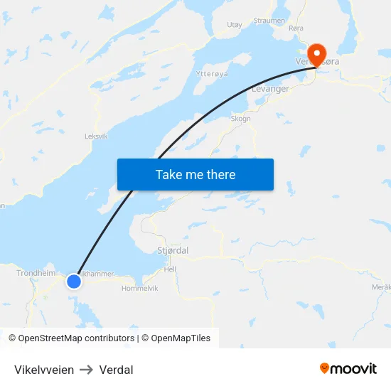 Vikelvveien to Verdal map