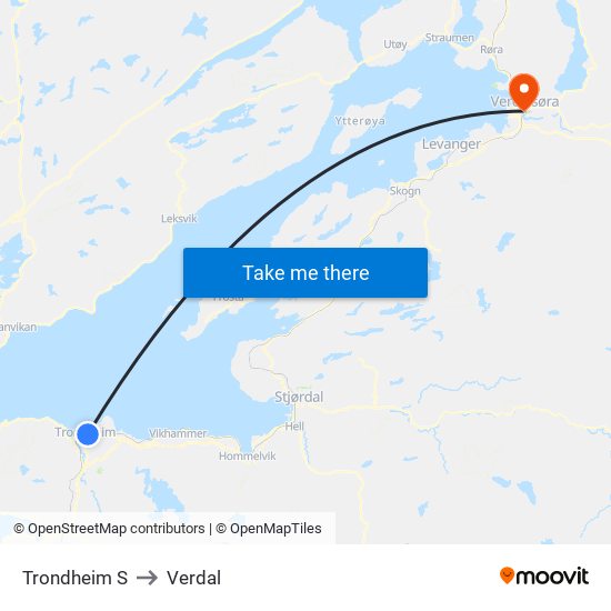 Trondheim S to Verdal map