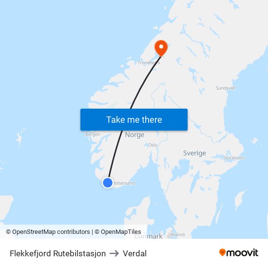 Flekkefjord Rutebilstasjon to Verdal map