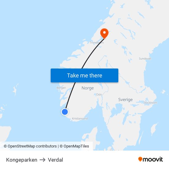 Kongeparken to Verdal map