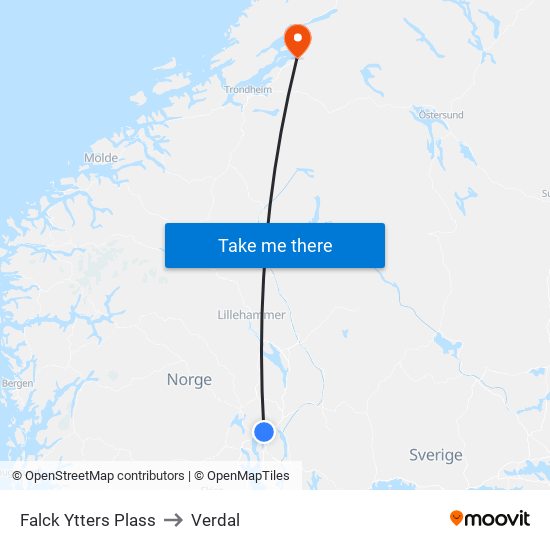 Falck Ytters Plass to Verdal map