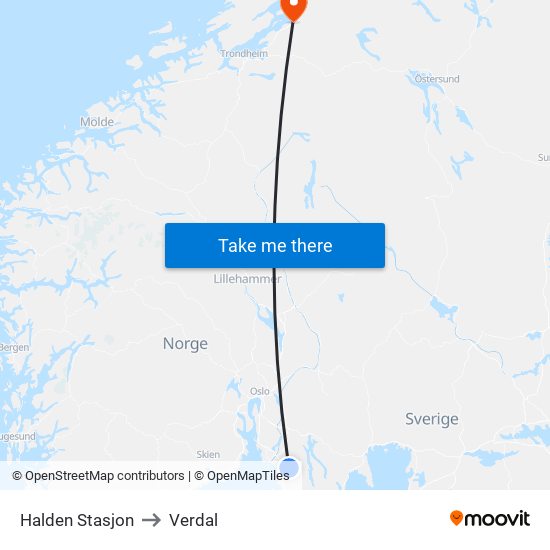 Halden Stasjon to Verdal map