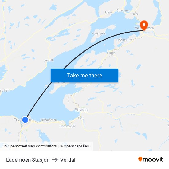 Lademoen Stasjon to Verdal map