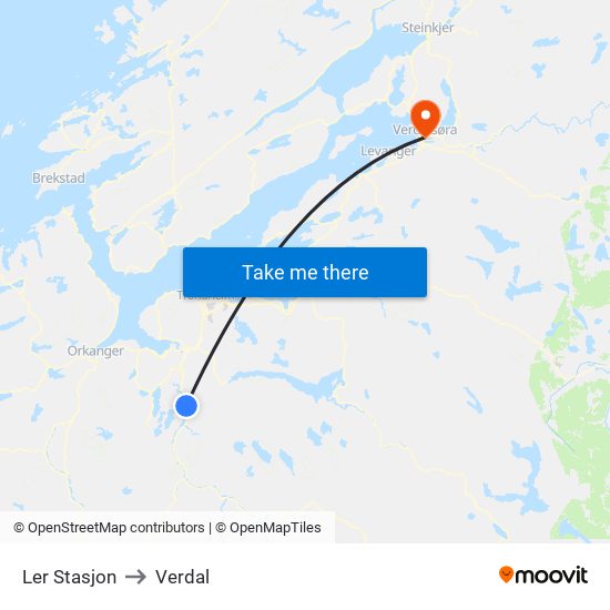 Ler Stasjon to Verdal map